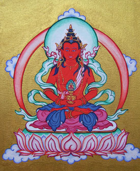 Amitayus thangka painted by Carmen Mensink